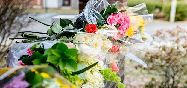 Memorial flowers at Intercultural Center